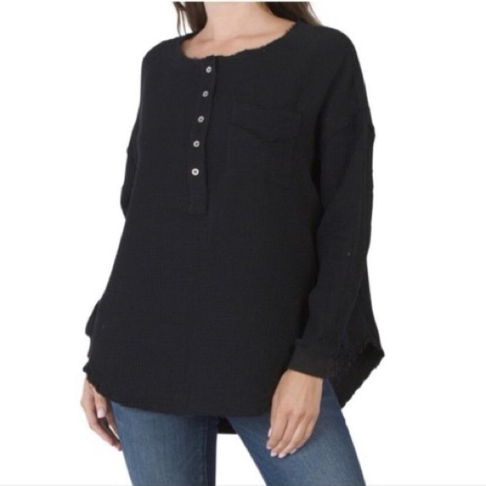 7 For All Mankind Oversized Gauzy Pullover Henley‎ casual oversized baggy L